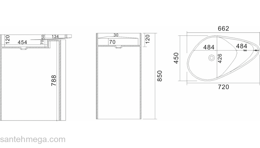 Раковина NS BATH NSF-8572G (глянцевая) 72х45. Фото