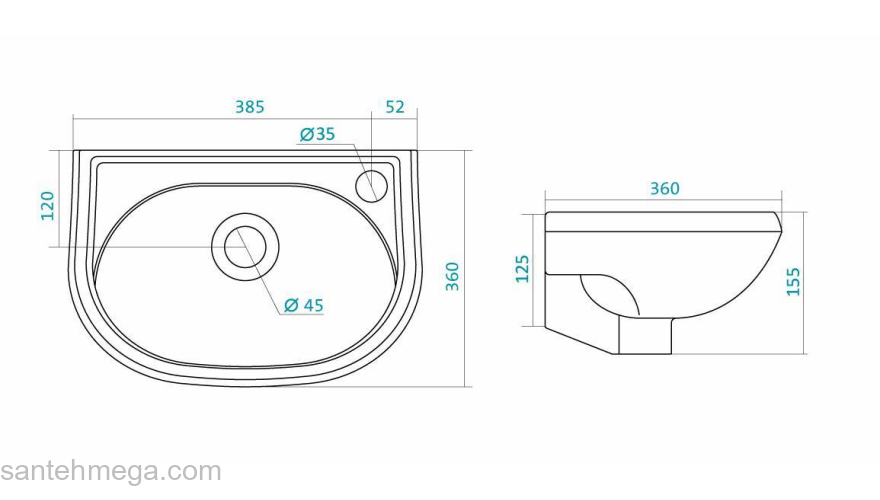 Умывальник SANTEK Бриз 38х26 1.WH11.0.445 (отверстие справа). Фото
