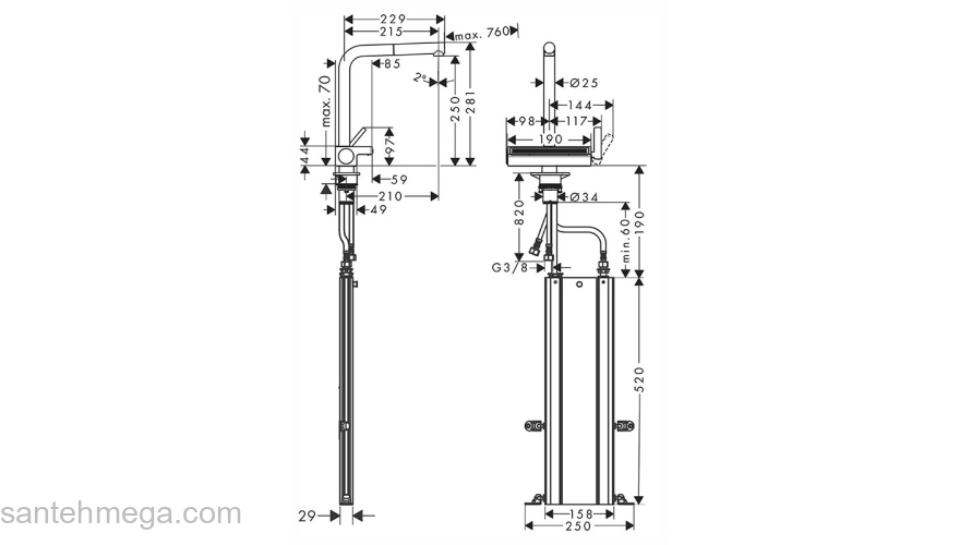 Кухонный смеситель Hansgrohe Aquno Select M81, однорычажный, 170, с вытяжным душем, 3jet, sBox 73831000, хром. Фото