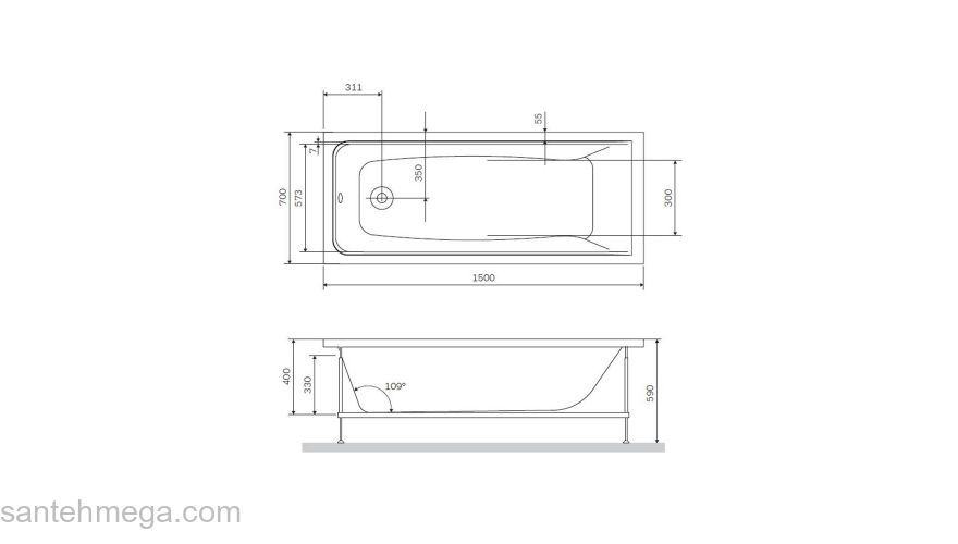 Ванна акриловая 150х70 см AM.PM Gem W90A-150-070W-A. Фото