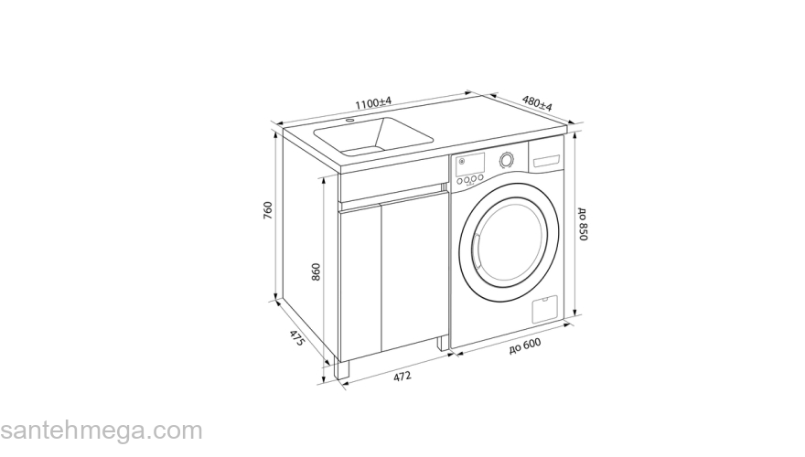 Тумба напольная для стиральной машины с дверцами 110 см белая Optima Home IDDIS OPH110Di95. Фото