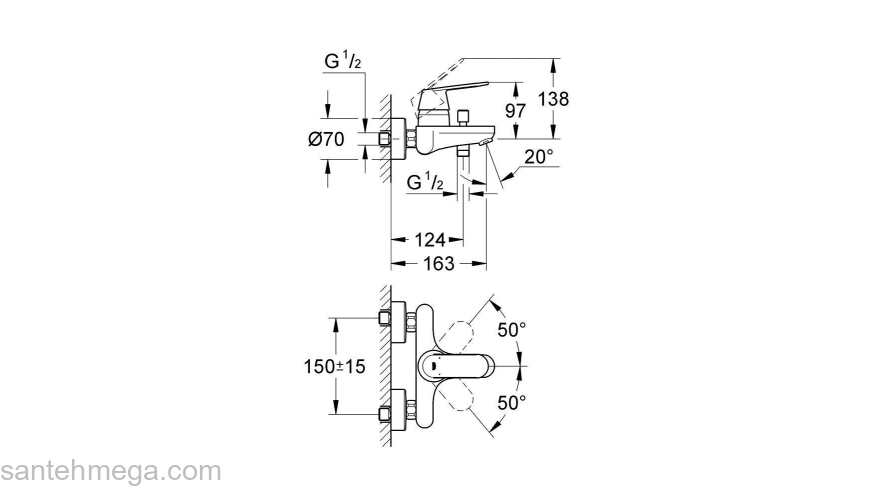Смеситель для ванны GROHE Eurosmart Cosmopolitan 32831000. Фото