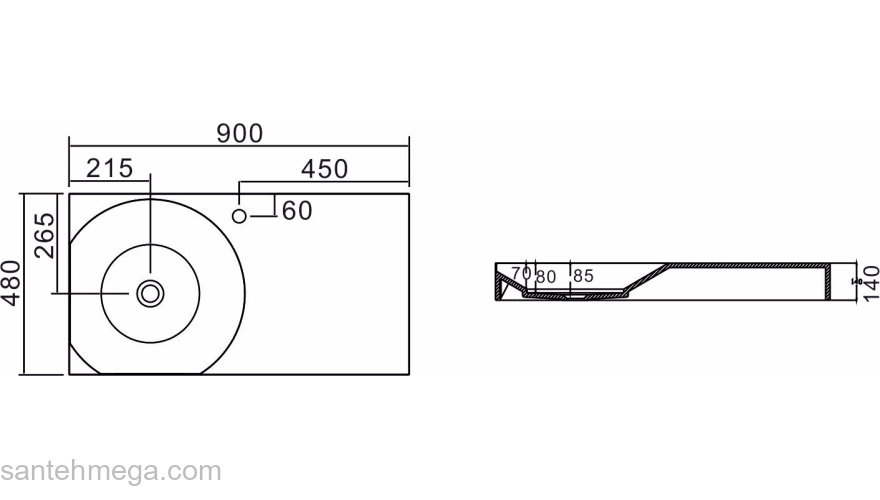 Раковина NS BATH NSS-9048G (глянцевая) 90х48. Фото