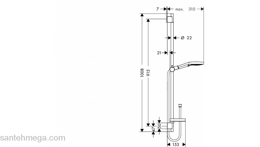 Душевой гарнитур HANSGROHE Raindance Select 130 Unica Set 90cm 26631000. Фото