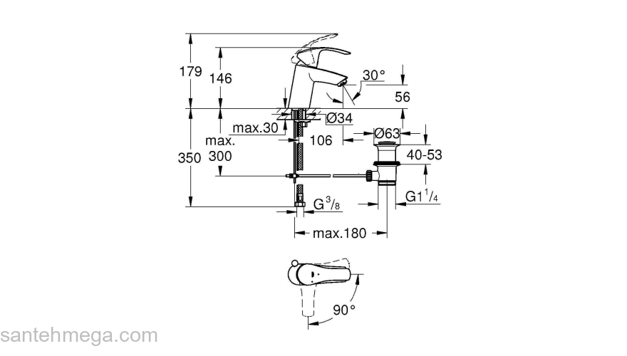 Смеситель для раковины GROHE Eurosmart 32926002. Фото