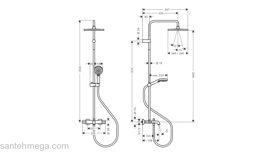 26900670 HANSGROHE  Vernis Shape Showerpipe 240 термостатическая душевая система, матовый черный. Фото