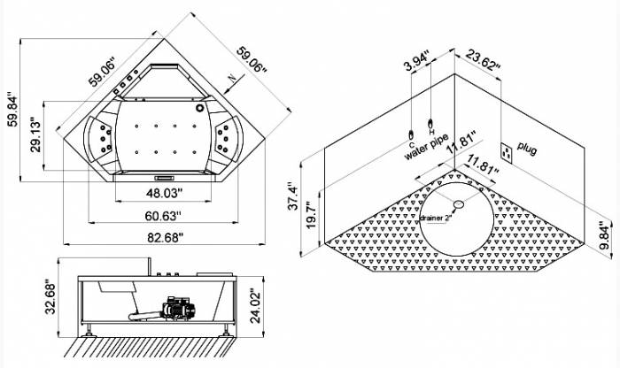 Ванна гидромассажная EAGO AM156. Фото