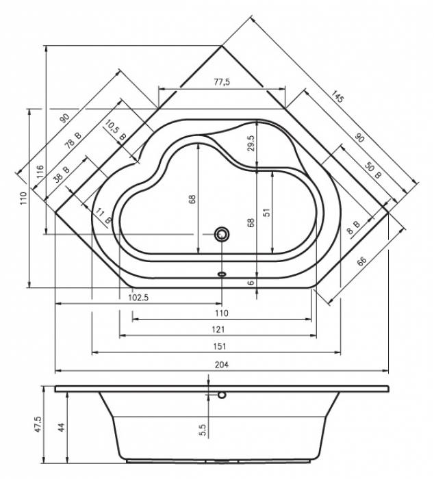 Ванна акриловая RIHO Winnipeg 145х145 BA48005. Фото