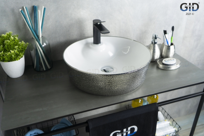 Раковина накладная GID D1306h021 44х44 53316 Белый / Хром. Фото