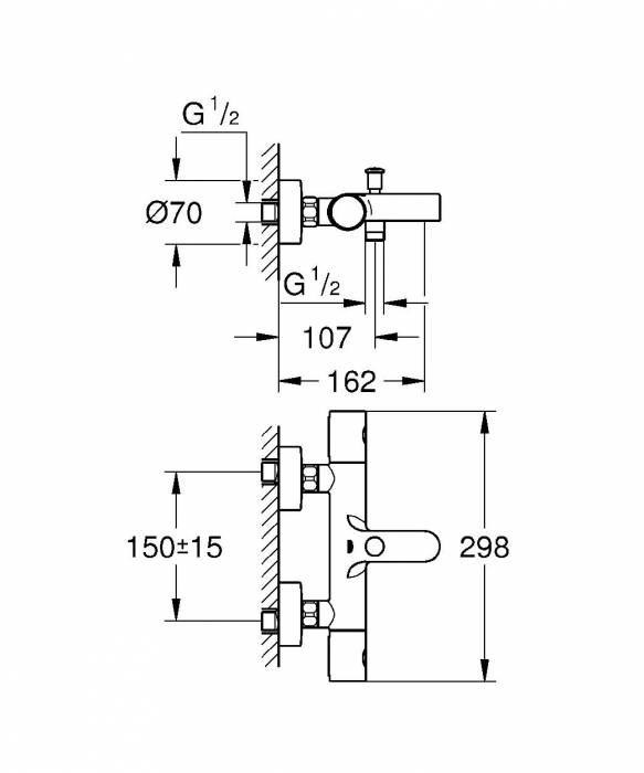 Термостатический смеситель для ванны GROHE Grohtherm 1000 34215002. Фото