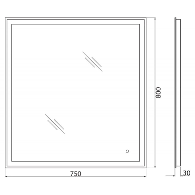 Зеркало с встроенным светильником и сенсорным выключателем BELBAGNO SPC-GRT-750-800-LED-TCH. Фото
