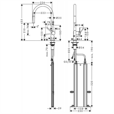 Кухонный смеситель однорычажный, 210, с вытяжным изливом, 1jet, sBox Hansgrohe 72803670, матовый черный. Фото