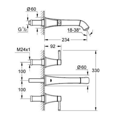 Смеситель для раковины GROHE Grandera 20415IG0 (внешняя часть). Фото