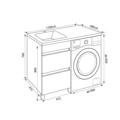 Тумба напольная для стиральной машины с ящиками 110 см белая Optima Home IDDIS OPH110Bi95. Фото