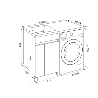 Тумба напольная для стиральной машины с дверцами 110 см белая Optima Home IDDIS OPH110Di95. Фото